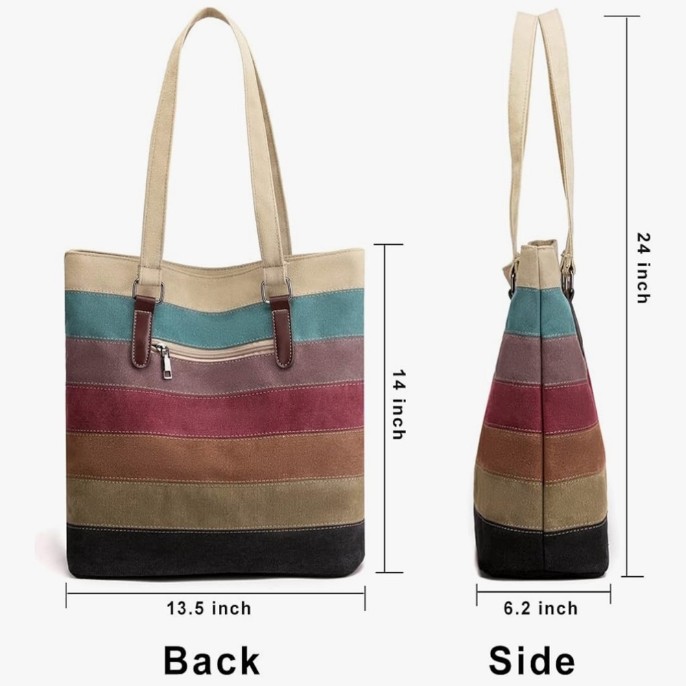 🆕 Canvas Handbag Multi-Color Striped Lattice Cross Body Shoulder Purse Bag Tote - Picture 3 of 7